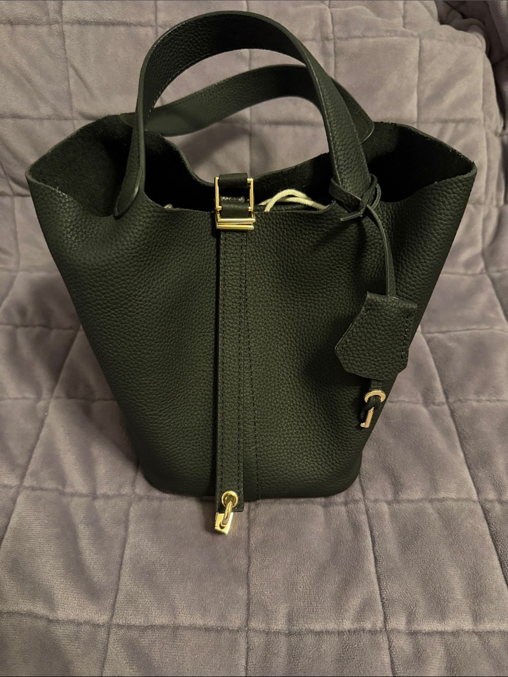 Black Pebbled Leather Bucket Bag - Women